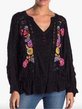 Free People Serafina Embroidered V-Neck Embroidered Tunic